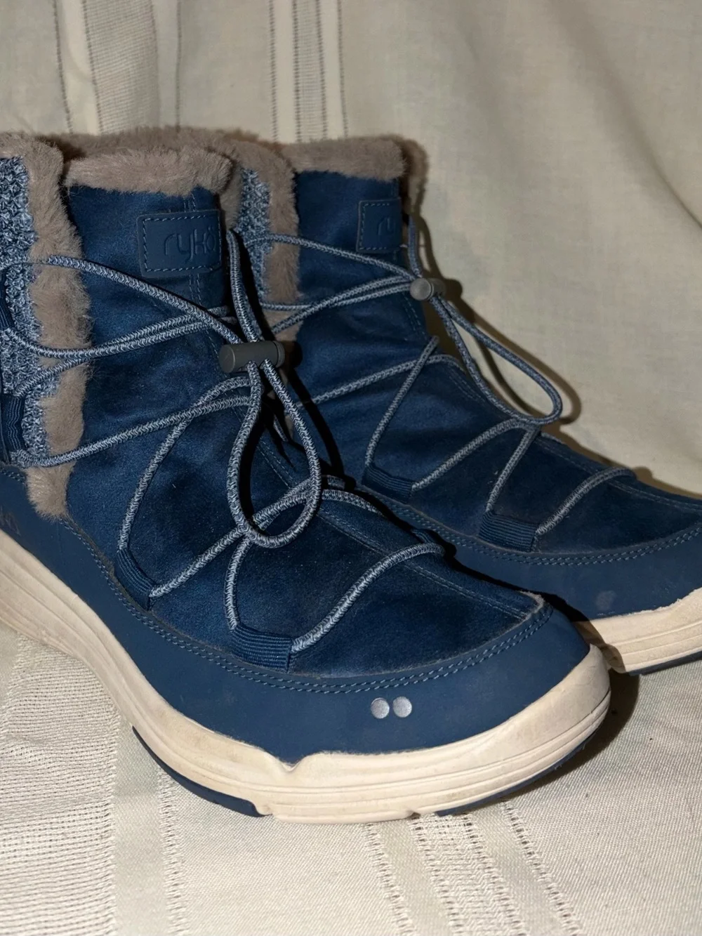 Ryka Navy Blue Faux-Fur Trim Winter Ankle Boots